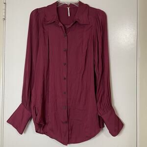 Free people purple mauve long sleeve button down popover blouse small